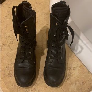 Prada black leather combat boot
